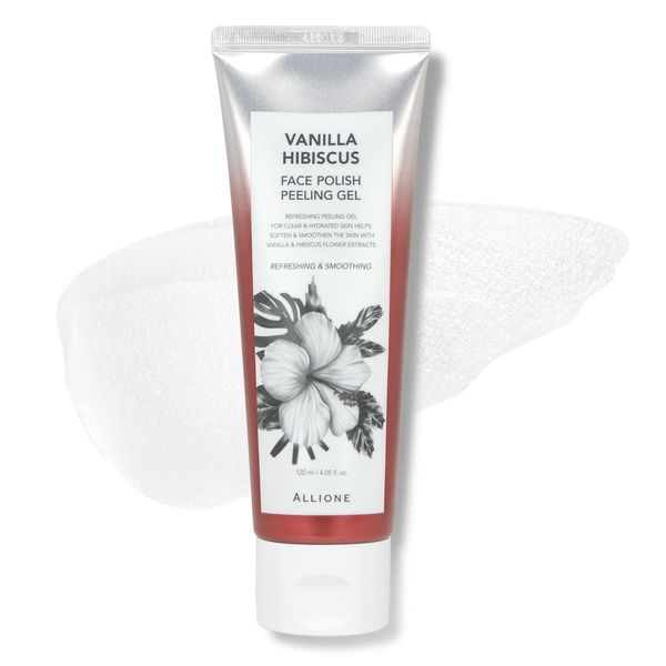 Allione Face Polish Peeling Gel Vanilla Hibiscus 120ml | Gentle Exfoliating, Korean Face Exfoliator for All Skin Types, Sebum&Pore Care, Dead Skin Remover for Elasticity & Smoothing