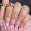 False Nails Medium Length, Acrylic French Stick on Nails, 24pcs Almond Pink Press On Nails with Glue Elegant Ballet Heart Design Sweet Fake Nails for Women Girls