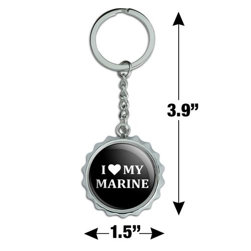 I Love My Marine USMC White Text on Black Officially Licensed Keychain Chrome Plated Metal Pop Cap Bottle Opener