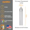 Sunlite 12-Inch F8T5/DL T5 Linear Fluorescent Lamp, 8 Watts, 310 Lumens, 6500K Daylight, Miniature G5 Bi-Pin Base, ROHS Compliant, High Performance Straight Tube, 10 Pack