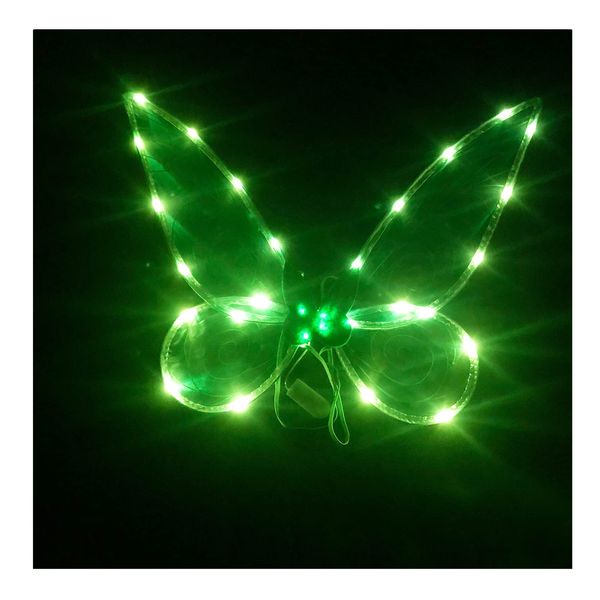 Lucakuins Fairy Wings for Girls Halloween Costumes,Butterfly Fairy Wings for Fairy Costumes Sparkle Fairy Princess Wings Party Favor (Green fairy wings with Light)