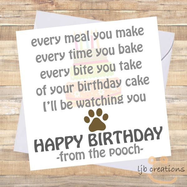 Funny ' POOCH ' Birthday Card From The Dog Pet Theme Mum Dad Wife Husband Owner