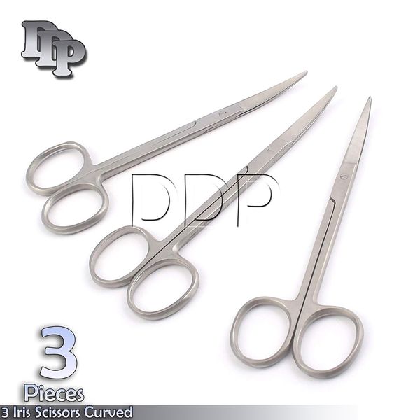 3 Iris Scissors Surgical Dental Veterinary Instrument 4.5" CURVED 