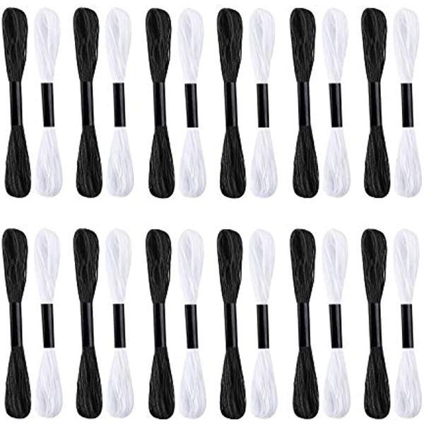 24 PCS Black and White Embroidery Threads,12 Black + 12 White Skeins Stranded Cross Stitch Floss 100% Cotton Embroidery Thread for Knitting, Cross Stitch Project