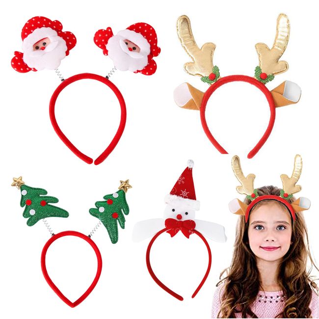 sichuan 4 Stück Weihnachts-Haarreif, Weihnachten Rentiergeweih Stirnband Haarbänder, Schneemann Haarband, Weihnachtsstirnband Ren-Kostüm-Haar-Bänder Weihnachten, Geschenke für Weihnachtsfeiertags