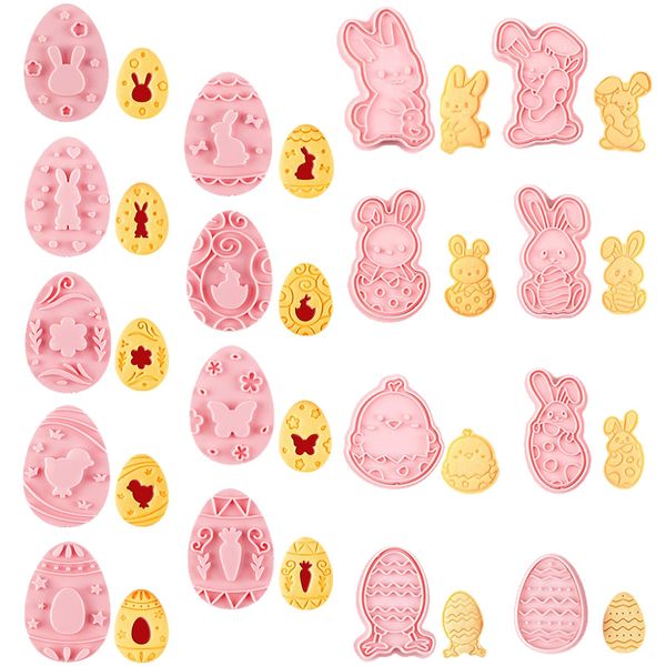 JSTHHTT 17 Pieces Easter Cookie Cutters Set, 3D Plastic Easter Eggs Bunny Stamp, Easter Cookie Cutter Set, Easter Biscuit Moulds, Rabbit Cookie Cutter, for Easter Party Supplies Decorations