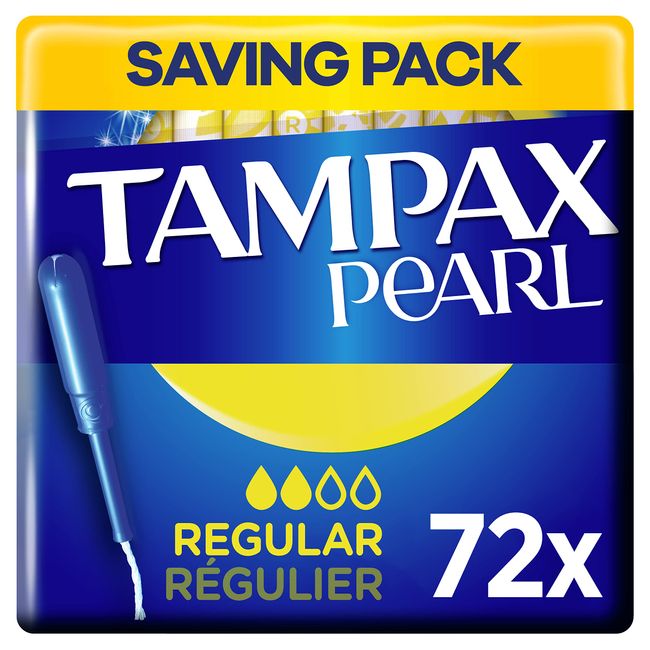 Tampax Pearl Tampons, Regular With Applicator, 72 Tampons (18 x 4 Packs), Leak Protection And Discretion, Super Absorbent