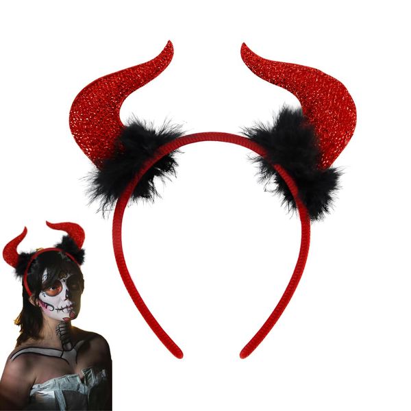 Guqqeuc Halloween Devil Horns Headband for Women Red Devil Headband Halloween Devil Costume for Women Halloween Hairband for Halloween Cosplay Dress Up Accessories Devil Ears Headband