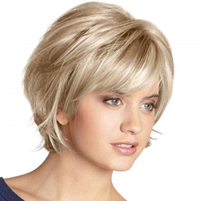 Wigs for Women Synthetic Hair, Blonde Golden Color Short Hair, Fluffy Wavy Bob Hair Wig Headgear, Natural Daily Use Hair Suitable for Women and Girls