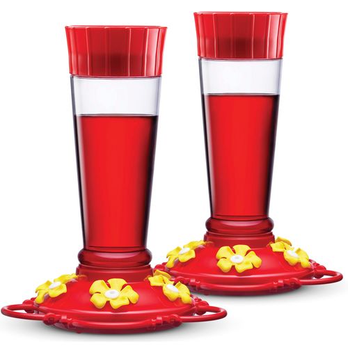 Hummingbird Feeder 10 oz [Set of 2] Plastic Feeders for Outdoors, with Built-in Ant Guard - Circular Perch with 5 Feeding Ports - Wide Mouth for Easy Filling/2 Part Base for Easy Cleaning