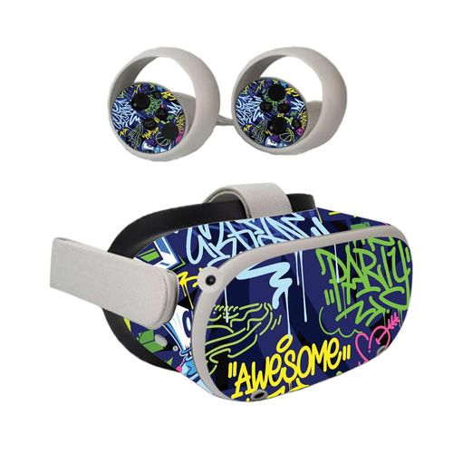 VR Skin Compatible with Oculus Quest 2 - Neon Tags - Premium 3M Vinyl Protective Wrap Decal Cover - Easy to Apply | Crafted in The USA by MightySkins