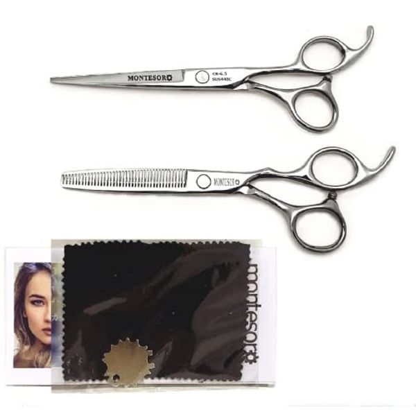 montesoro 5-piece hair cutting scissors, thinning scissors, for haircutting, self-cutting, rust-resistant, high-quality material, SUS440C (6-inch 10% thinning scissors, 6.5-inch scissors)