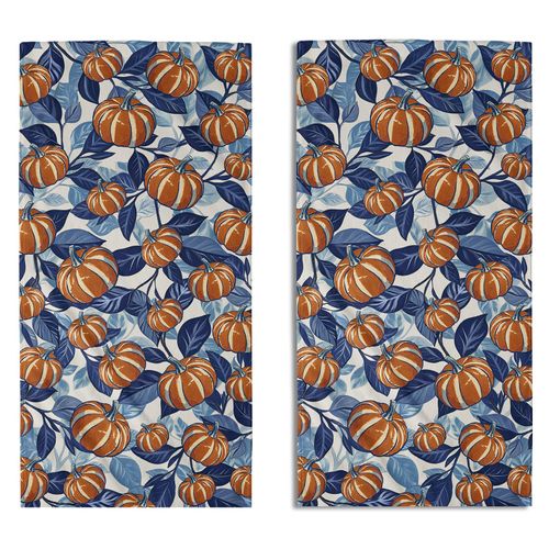 Blue Burnt Orange Fall Pumpkin Hand Towels for Bathroom Set of 2 Autumn Harvest Thanksgiving Day Holiday Print Decorative Handtowels Soft Absorbent Bath Towel for Home Guest Room Hotel Gym Spa
