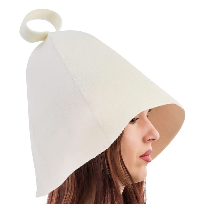 Sauna Hat, 100% Wool Felt to Protect Hair, Prevent Blur, 2 Colors for Women Men (White)