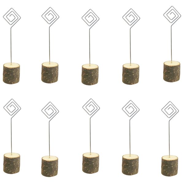 10 Pcs Rustic Wood Place Card Holders, Wooden Table Number Holder Stand Photo Picture Note Clip Holders for Wedding Party Name Sign