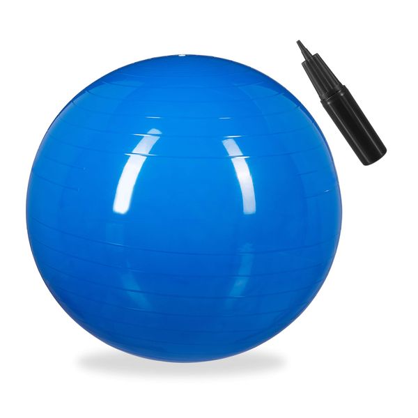 Relaxdays Palla da Ginnastica, Fitnessball Yoga & Pilates, Seduta Ufficio, Strumenti Palestra con Pompa, Ø 65cm, blu