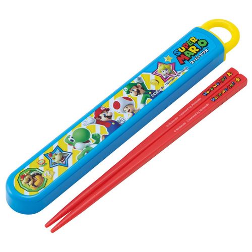 Skater ABS2AMAG-A Children's Antibacterial Slide Chopsticks Case Set, Super Mario, Boy, Made in Japan