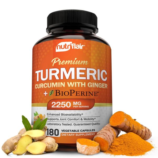 Tumeric Curcumin 2250mg & Ginger BioPerine Black Pepper Max Potency 180 Capsules