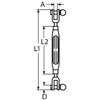M5 Fork to Fork Open Body Turnbuckle - A4 (Marine Grade) Stainless - 2 Pack