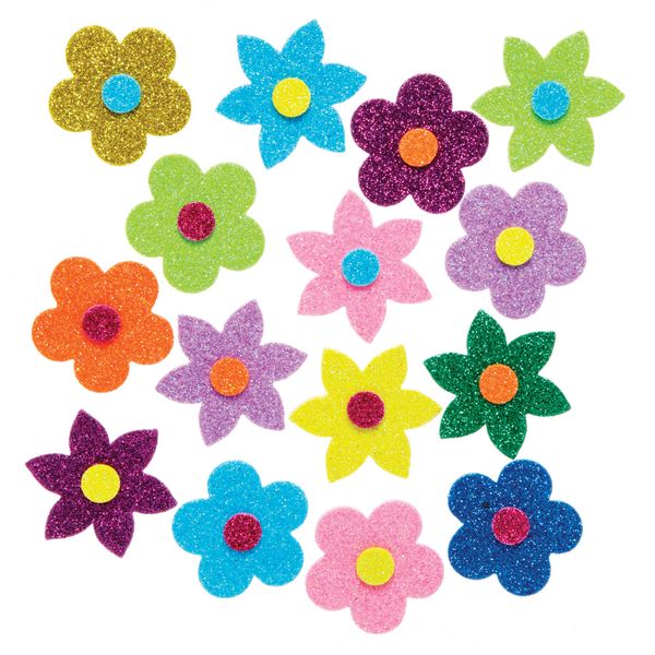 Baker Ross Flower Glitter Stickers - Pack of 120, Easter Crafts, Craft For Kids (AX881)