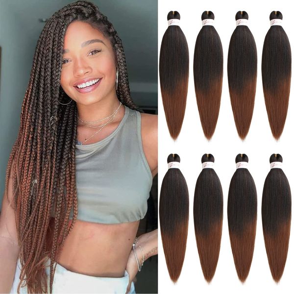 Xtrend 8 Packungen 26 Zoll Ombre Brown EZ Braiding Hair Extensions Pre Stretched für Box Braids Yaki Straight Kanekalon Fiber Pre Stretched Crochet Braiding Hair Extensions T30#