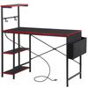 44" Gaming Desk with Power Outlet & LED Light Computer Desk Reversible Shelves
