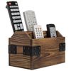 MyGift 2 Slot Rustic Dark Brown Burnt Solid Wood Remote Control Holder Caddy