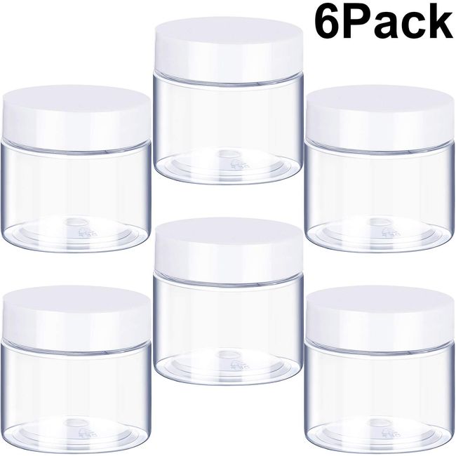 6 Pack 4 oz Plastic Pot Jars Round Clear Leak Proof Plastic Cosmetic  Container Jars with White Lids for Travel Storage Make Up, Eye Shadow,  Nails