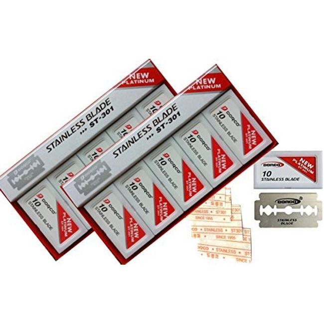 Dorco Double Edge Razor platinum stainless Blades Red ST 301- Stainless (2 Boxes = 200 Blades)