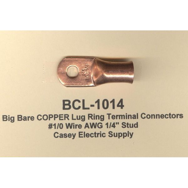 5 Bare Battery COPPER Ring Lug Terminal Connector #1/0 Wire Gauge 1/4" Std MOLEX