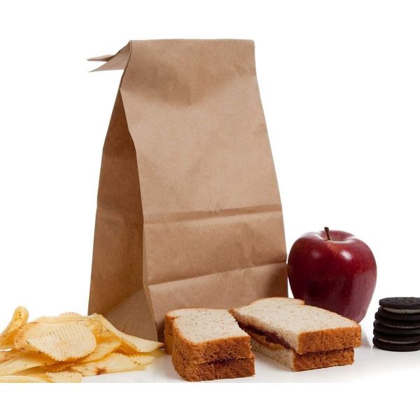 BagDream Brown Paper, 12lb 7x4.5x13.75 Inches 50Pcs Kraft Paper Bags, Paper Snack Bags Bread Bags, 100% Recycled Kraft lunch bags