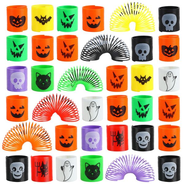 SULOLI Halloween Coil Springs for Kids, 36pcs Assorted Halloween Theme Pattern Spring Toys Party Favors Halloween Treat Bags Gifts