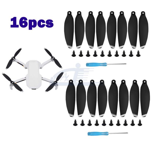 16pcs Low-Noise Propellers Blades RC Drone Prop Black & Silver For DJI Mini 2 SE