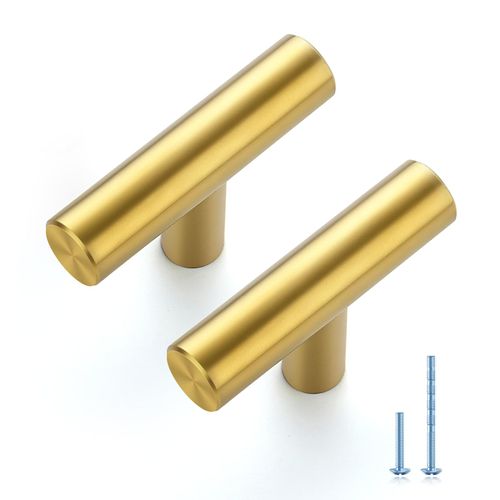 JOY DECOR 5 Pack 2 Inch Cabinet Pulls Kitchen Cabinet Handles with Single Hole Brushed Brass Cabinet Hardware Stainless Steel Kitchen Drawer Pulls for Cabinets Cupboard,Wardrobe