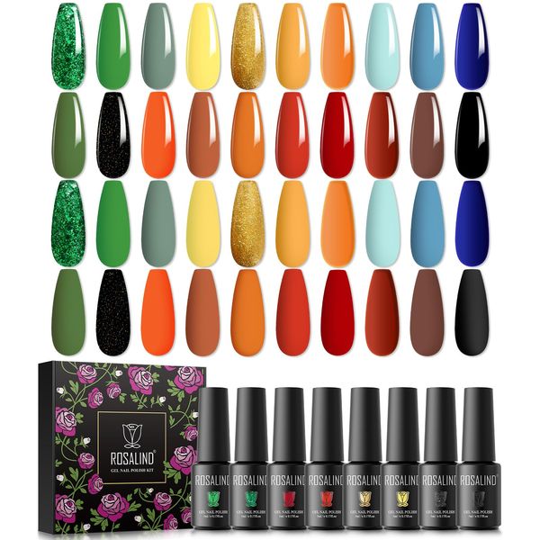 ROSALIND Smalto Semipermanente per Unghie, Nero Rosso Arancione Giallo Verde Blu Glitter 5ml Gel Unghie Soak Off UV Lampada, Smalti per Unghie Nail Art Gel Nail Polish Set 20pcs