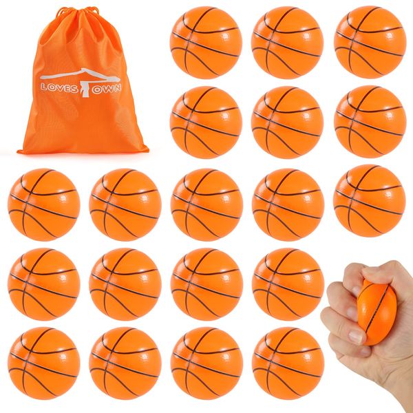 LovesTown 2.5 Inch Basketball Stress Balls, 20PCS Mini Basketballs Soft Foam Basketball squishies Small Squeeze Balls Stress Anxiety Relief Balls for Sports Theme Basketballs Party Favors School