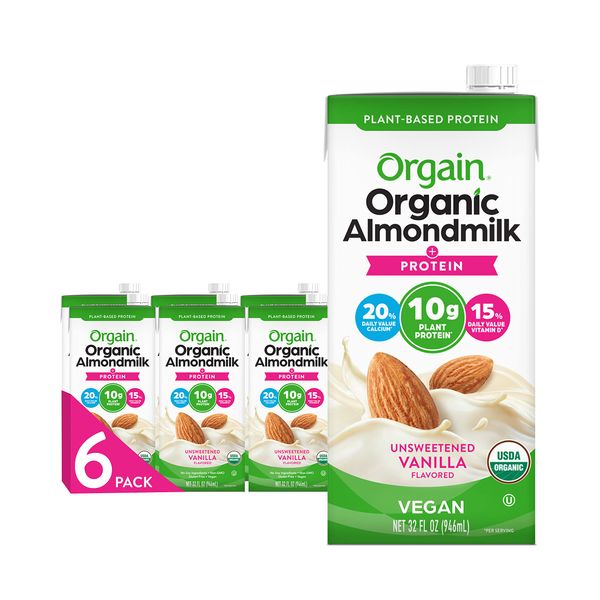 Orgain Organic Vegan Protein Almond Milk, Unsweetened Vanilla - 10g Plant Based Protein, With Vitamin D & Calcium, Gluten Free, Dairy Free, Lactose Free, Soy Free, No Sugar Added, 32 Fl Oz (Pack of 6)