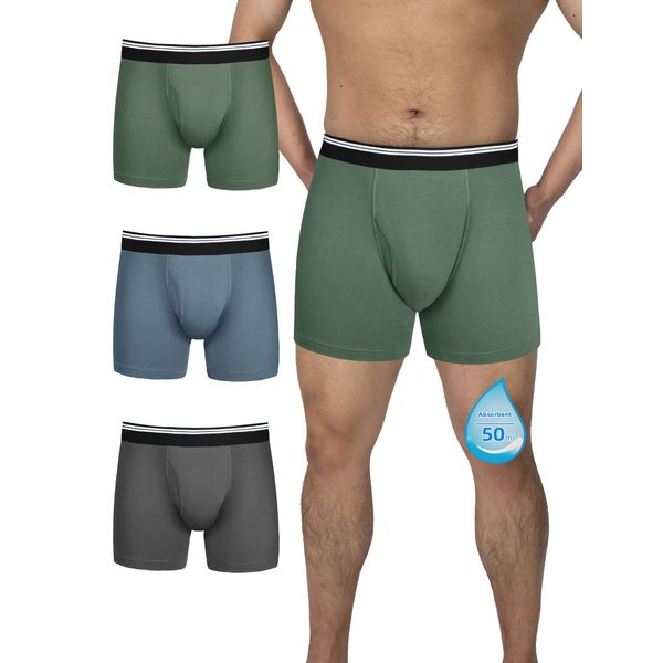 [TIICHOO] Urination Leak-proof Boxer Shorts, Bamboo Fiber, Leakage, Men's Pants, Open Front, Incontinence Pants, Urine Leak Prevention, Absorption Amount, 50cc (1, Dark Gray+1, Army Green+1, Sky Blue,