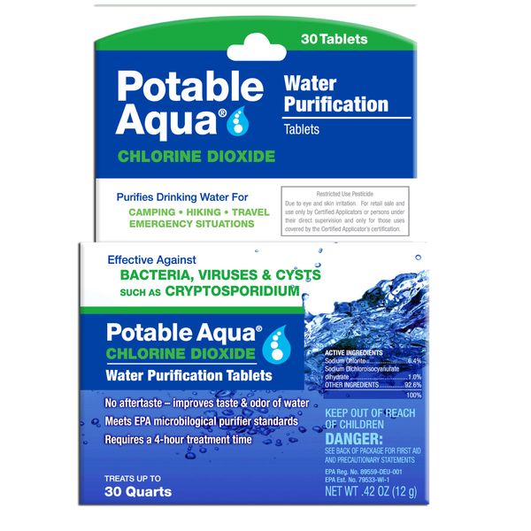 Potable Aqua Chlorine Dioxide Water Purification Tablets - 30 Count