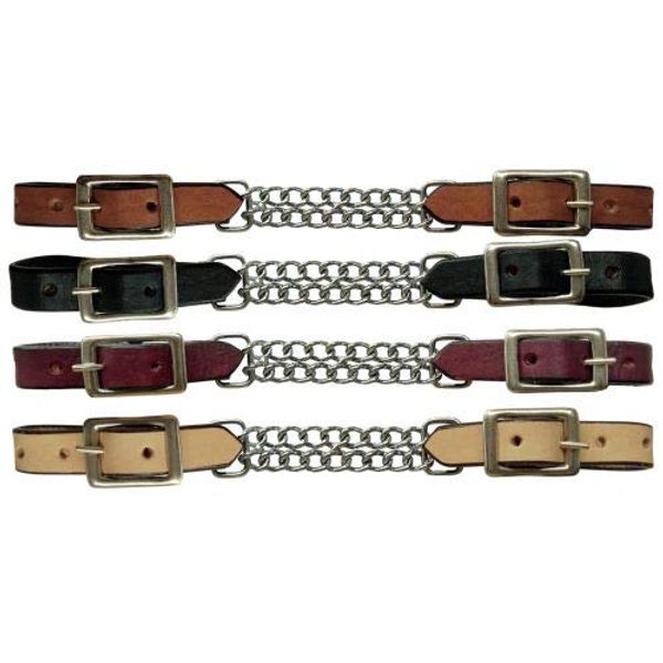 Showman Leather Curb Strap w/Double Chain (Black)