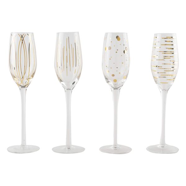 Mikasa 5140630 Cheers Etched Crystal Champagne Flute Glasses, Gold, 210 ml