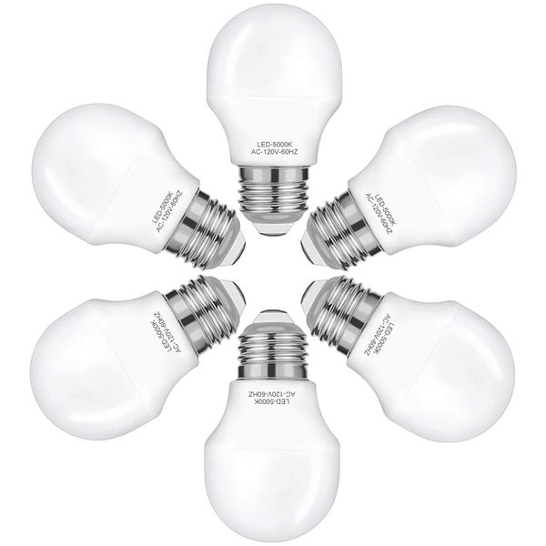 WELLHOME 40W Equivalent Light Bulb,4W Led Bulbs 5000K Daylight,A15 LED Lights E26 Base,Ceiling Fan Light Bulb,120V 40w Appliance Bulb,Non-Dimmable,6 Pack