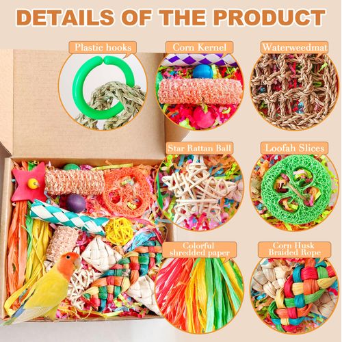 Tyotrbs Parakeet Toys, Bird Toys Conure Grass Mat Budgie Shredder Hanging Set Cockatiel Foraging Toys Parrot Climbing Wall Toy Lovebird Cage Accessories for Small Birds (Green)