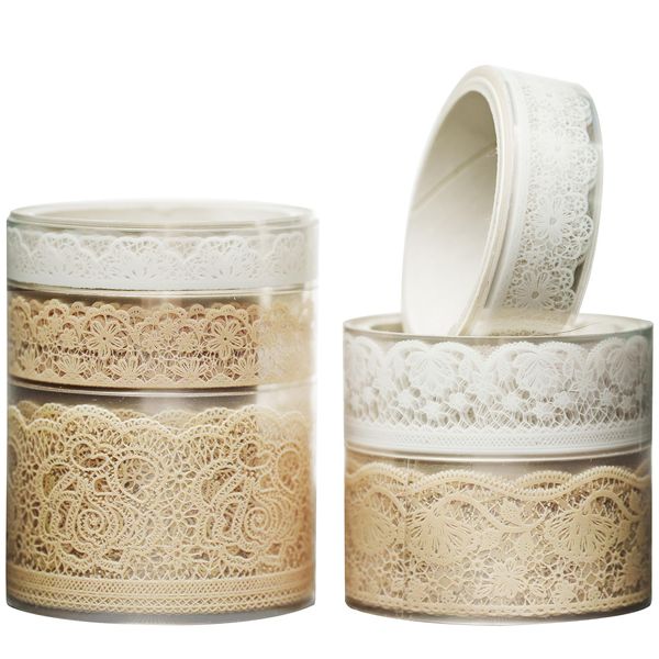 KAVI' S 6 Rollen Lace Muster Washi Tape Set PET Masking Tape Dekoratives Klebeband für Scrapbooking, Geschenkverpackung, Urlaubsdekoration (Tranquil Dew)