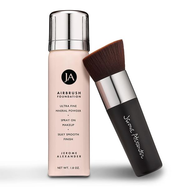 MagicMinerals AirBrush Foundation by Jerome Alexander – 2pc Set with Airbrush Foundation and Kabuki Brush - Spray Makeup with Anti-aging Ingredients for Smooth Radiant Skin (Light Medium)