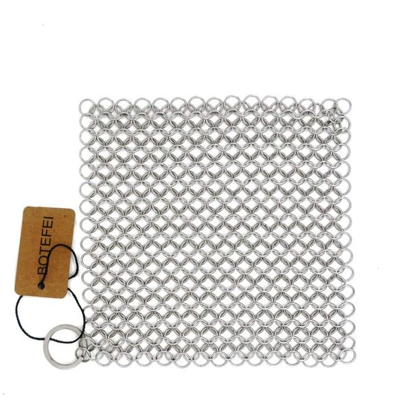 Cast Iron Cleaner 6" x 6.3" Premium 316L Stainless Steel Chainmail Scrubber for Skillet, Wok, Pot, Pan; Pre-Seasoned Pan Dutch Ovens Waffle Iron Pans Scraper Cast