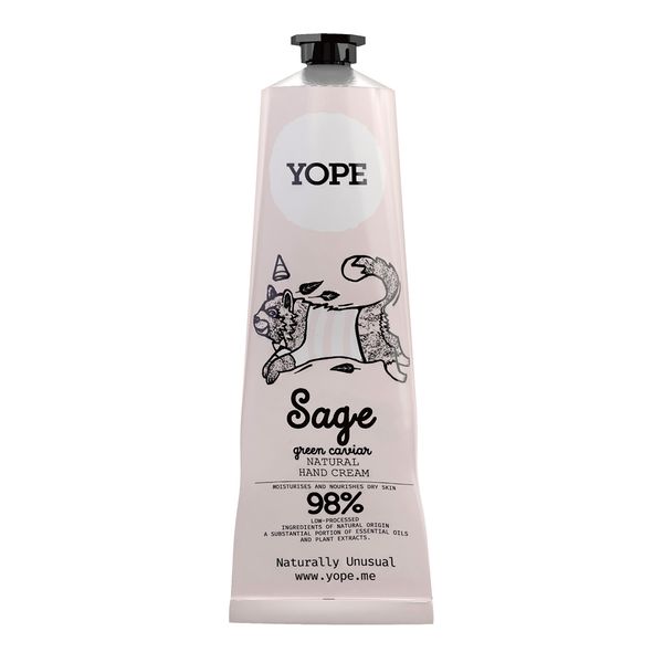 YOPE Natural Hand Cream | Shea Butter | Organic Argan, Coconut and Olive Oils | Vitamin E | Soothes Irritation |Regenerating | Moisturising | 98%, Natural Ingredients | Sage and Green Caviar 100ml