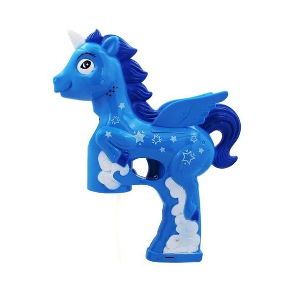 SDMAX Unicorn Shape Bubble Gun Toy, Electric Horse Toy, Bubble Machine, Light And Sound Bubble Blaster, Handheld, Unicorn Themed, Easy To Use, Ideal For Kids Parties, Outdoor Play (Blue)