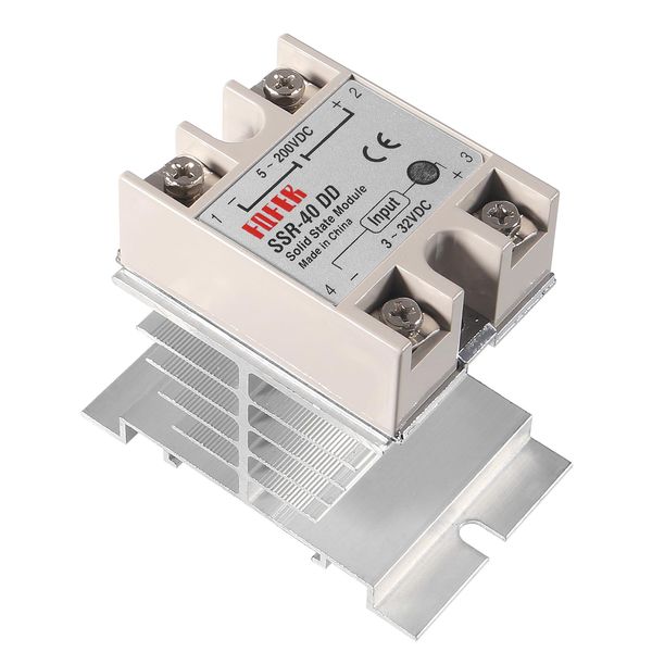 SSR-40DD Solid State Relay 40A DC to DC Input 3-32V Output 5-200V with Heat Sink