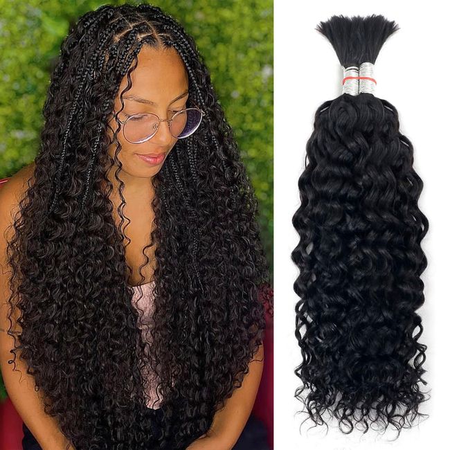 Human Braiding Hair Water Wave Bulk Human Hair For Braiding No Weft Wet And Wavy Human Hair Braiding Hair Extensions For Boho Braids 2 Bundles Human Hair Per Pack 100g (20inch, Natural Black)